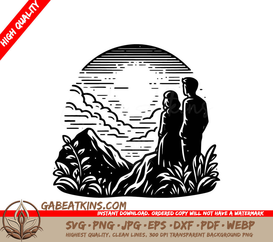  A Man And Woman Looking At A Mountain SVG - Sunset Romance SVG