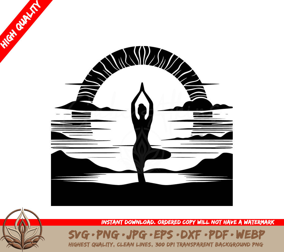 Sunset Yoga Pose Digital Design in Multiple File Formats (SVG, PNG, JPG, AI, PDF, DXF, EPS, WebP) 
