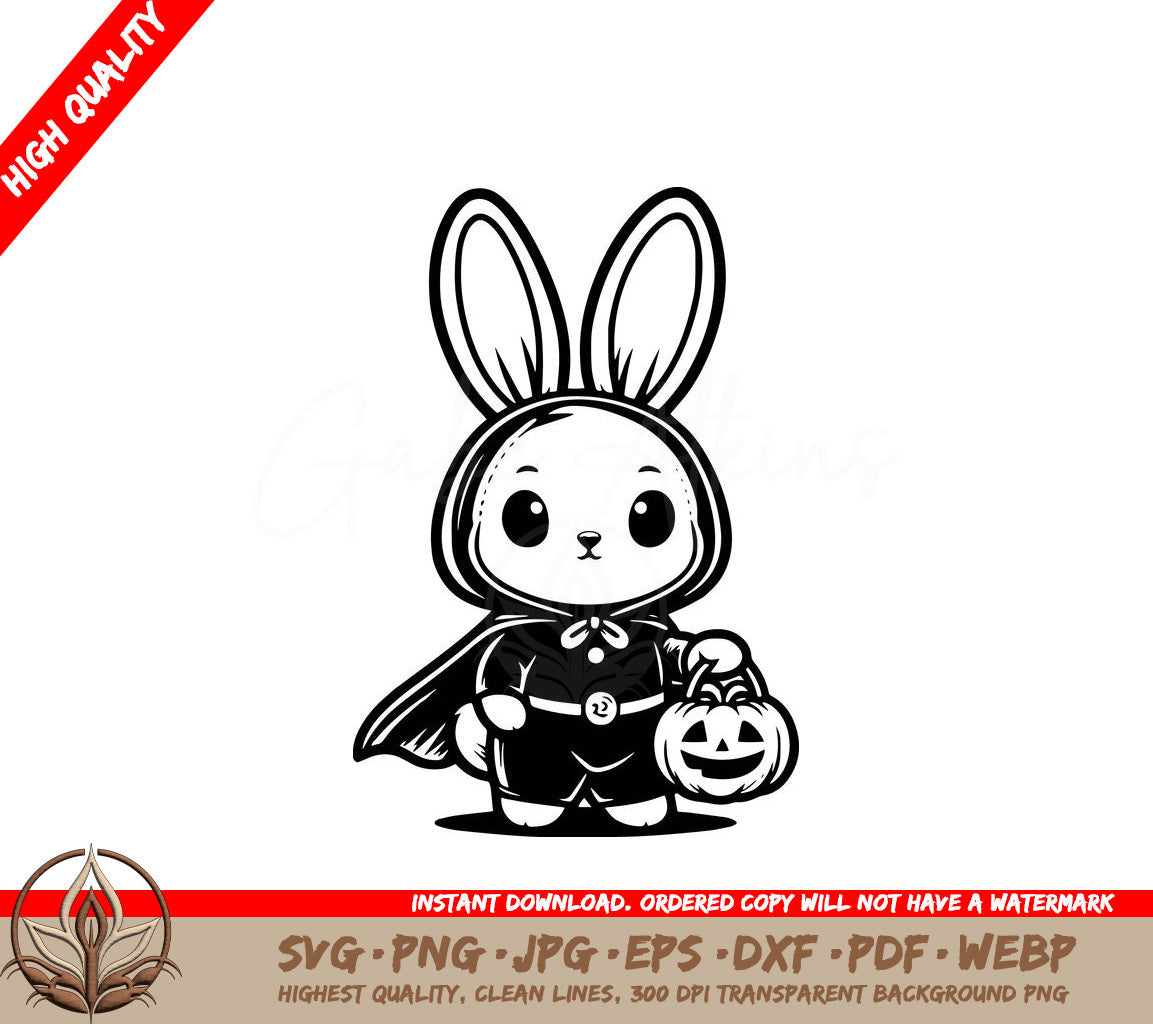 Super Bunny Halloween Digital Design File (SVG, PNG, JPG, AI, PDF, DXF, EPS, WebP) 
