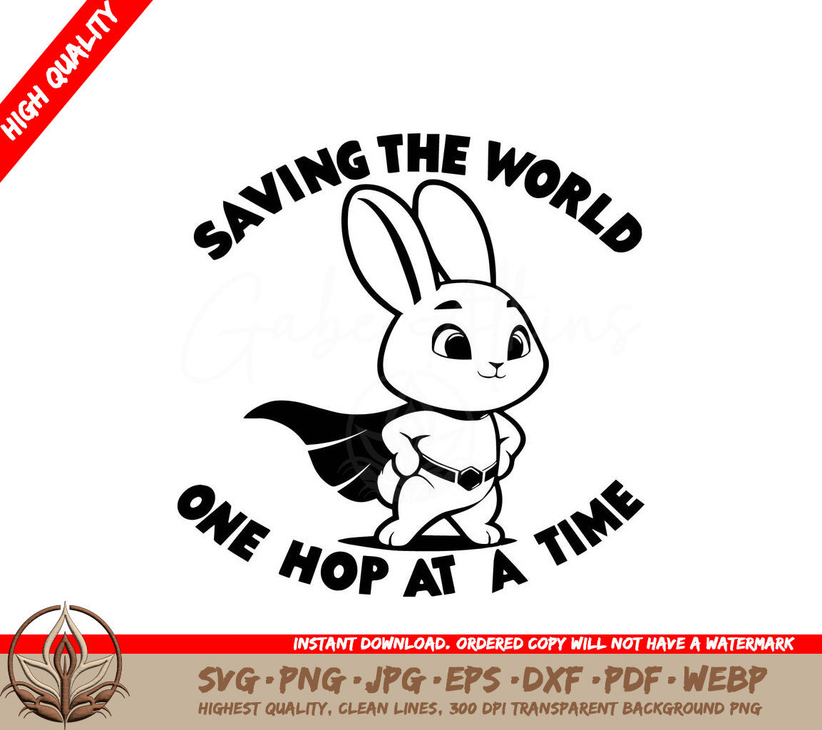 Super Bunny Hero Digital Design File (SVG, PNG, JPG, AI, PDF, DXF, EPS, WebP) 
