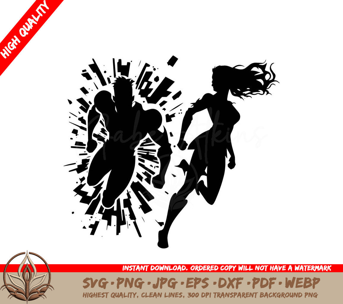 Superheroes In Action Digital Design File (SVG, PNG, JPG, AI, PDF, DXF, EPS, WebP) 
