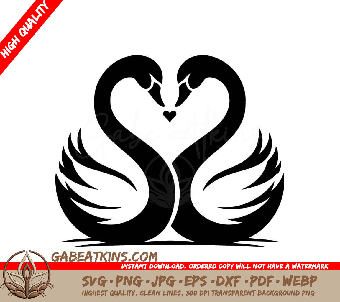 Two Swans Making A Heart Shape With Their Necks SVG - Swan Heart SVG