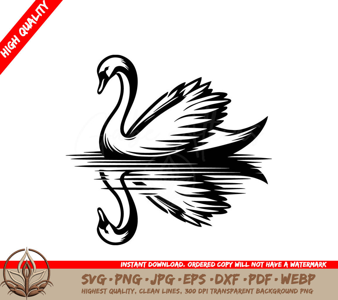 Swan Reflection Digital Design - SVG, PNG, JPG, AI, PDF, DXF, EPS  WebP Formats 
