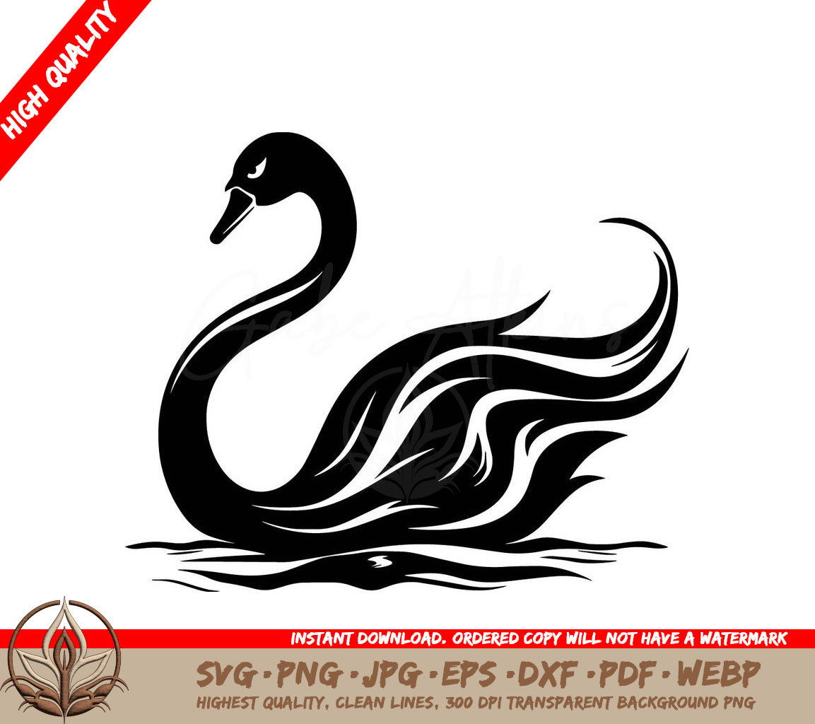 Swan Solitude Digital Design Cut File (SVG, PNG, JPG, AI, PDF, DXF, EPS, WebP) 
