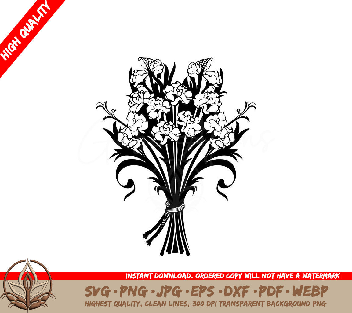 Sweet Bouquet of Carnations: Digital Design File (SVG, PNG, JPG, AI, PDF, DXF, EPS, WebP) 
