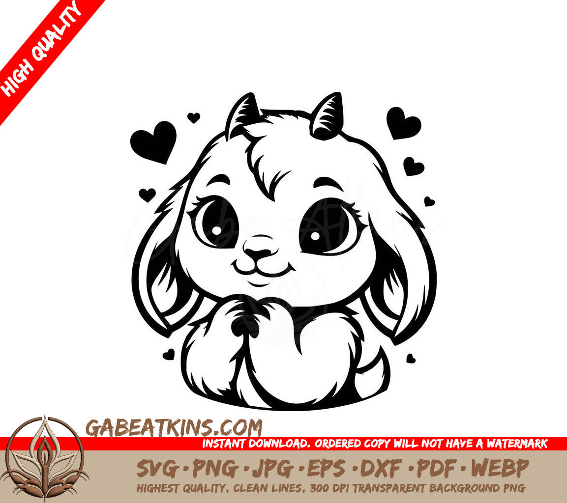  A Goat With Horns And Hearts Around It SVG - Sweet Goat Smiles SVG