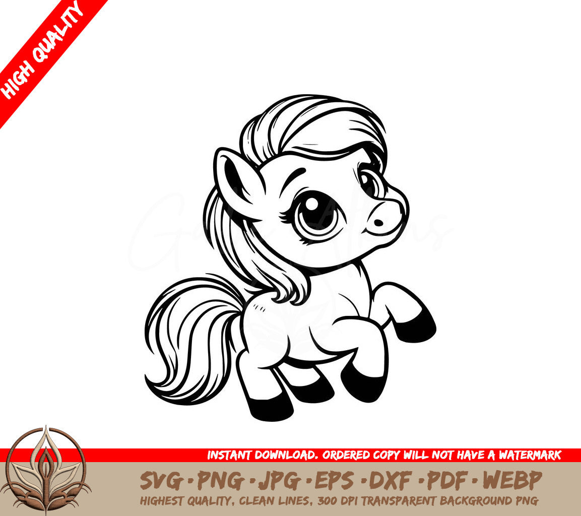 Sweet Little Pony: Digital Design File (SVG, PNG, JPG, AI, PDF, DXF, EPS, WebP) 
