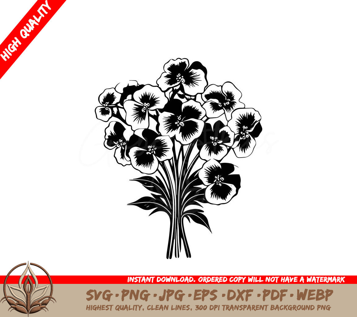 Sweet William Pansies Digital Design in Multiple File Formats 
