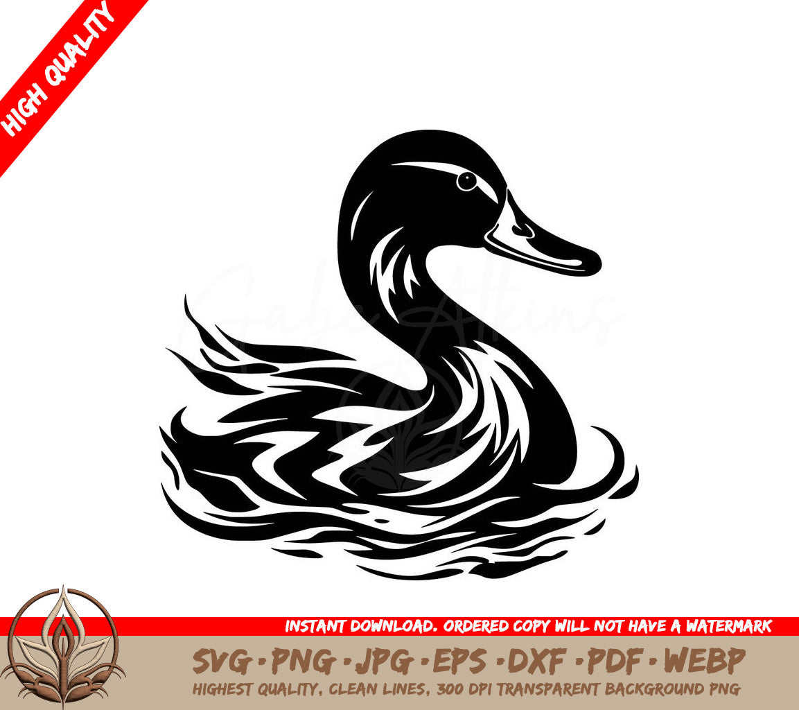 Swimming Abstract Duck: Digital Design File (SVG, PNG, JPG, AI, PDF, DXF, EPS, WebP) 
