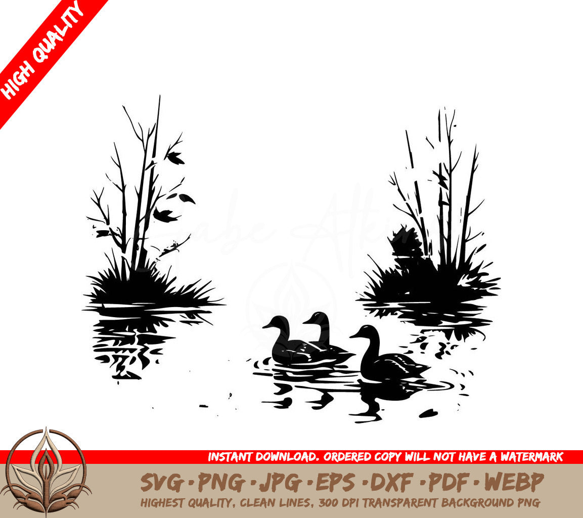 Swimming Ducks Digital Design File - SVG, PNG, JPG, AI, PDF, DXF, EPS  WebP Formats 
