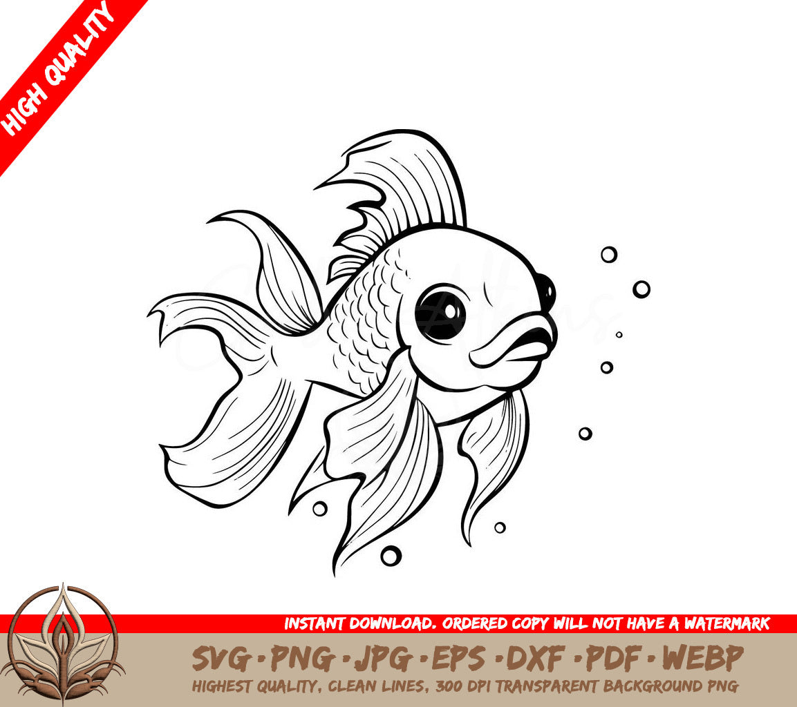 Swimming Goldfish Digital Design in Multiple File Formats (SVG, PNG, JPG, AI, PDF, DXF, EPS, WebP) 
