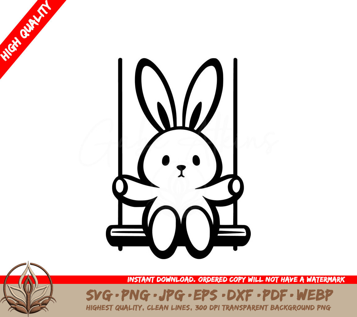 Swinging Bunny Digital Design in Multiple File Formats (SVG, PNG, JPG, AI, PDF, DXF, EPS, WebP) 
