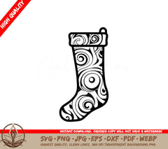 Swirled Christmas Stocking Digital Design File (SVG, PNG, JPG, AI, PDF, DXF, EPS, WebP) 
