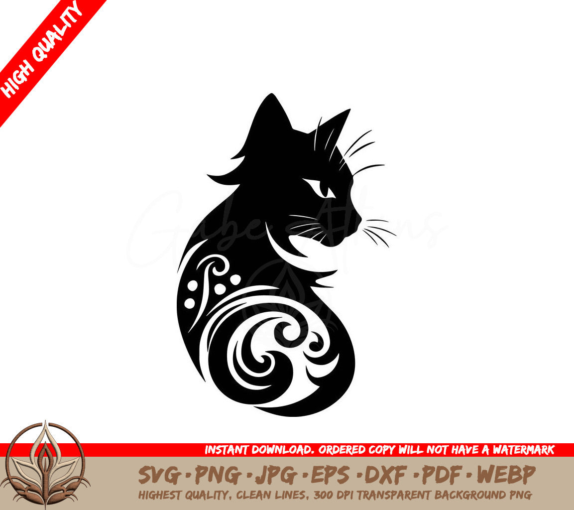 Swirled Feline: Digital Design Cut File (SVG, PNG, JPG, AI, PDF, DXF, EPS, WebP) 
