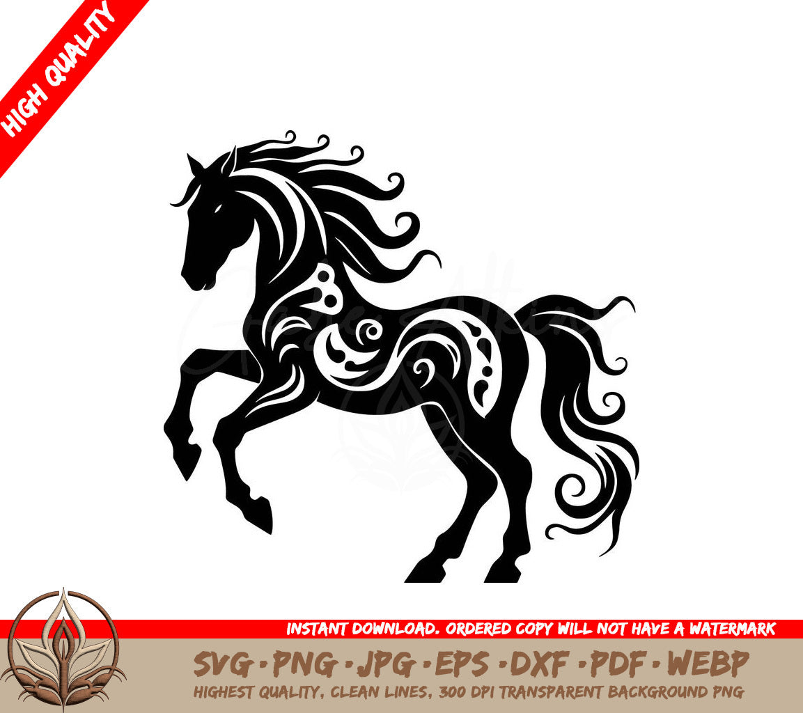 Swirled Horse - Digital Design File (SVG, PNG, JPG, AI, PDF, DXF, EPS, WebP) 
