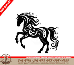 Swirled Horse - Digital Design File (SVG, PNG, JPG, AI, PDF, DXF, EPS, WebP) 
