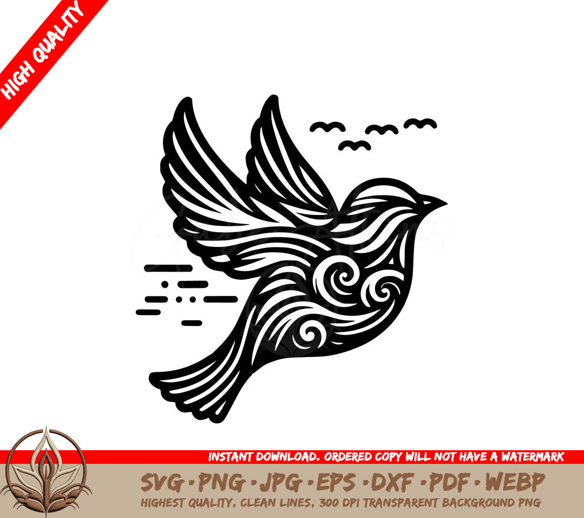 Swirled Sparrow Digital Design File (SVG, PNG, JPG, AI, PDF, DXF, EPS, WebP) 
