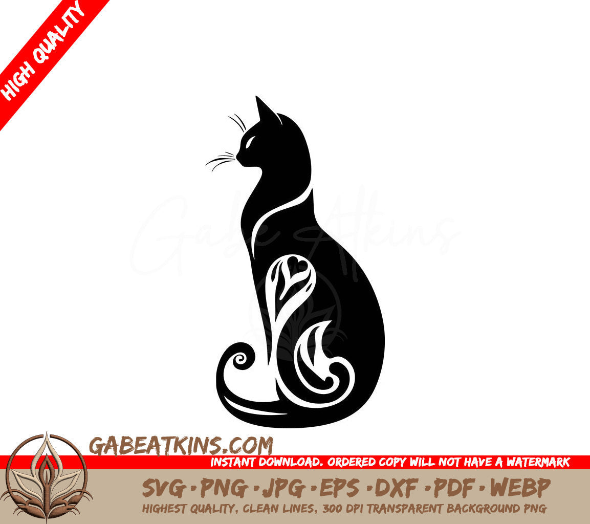  A Cat With A Heart On Its Tail SVG - Swirling Feline Love SVG