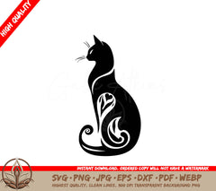 Swirling Feline Digital Design File (SVG, PNG, JPG, AI, PDF, DXF, EPS, WebP) 
