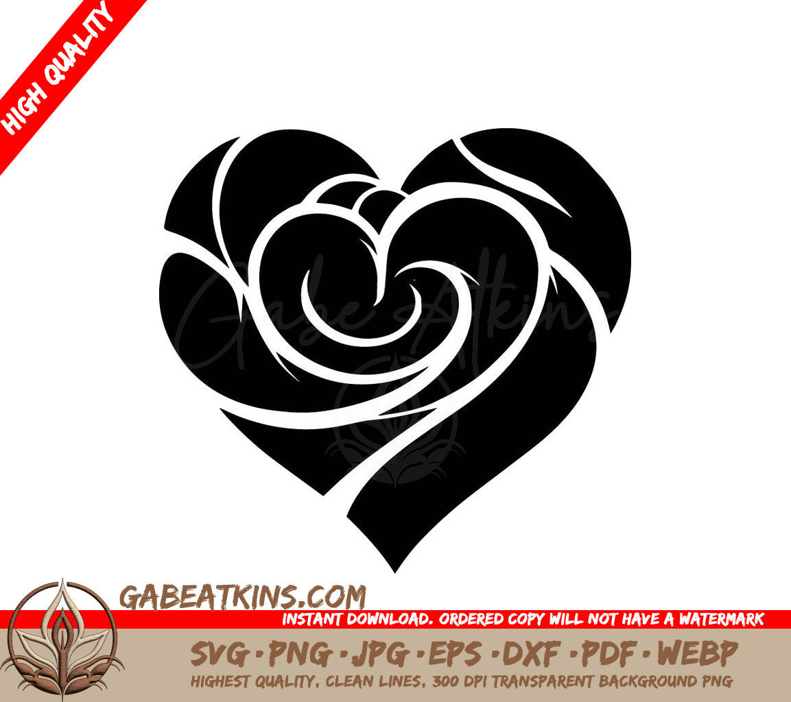 A Black And White Heart With A Swirl In The Middle SVG - Swirly Heart SVG