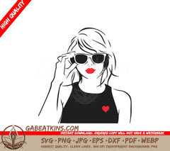  A Woman Wearing Sunglasses And Red Lips SVG - TAYLOR swift SVG, Taylor Swift Holding the Glasses with a heart on her chest SVG