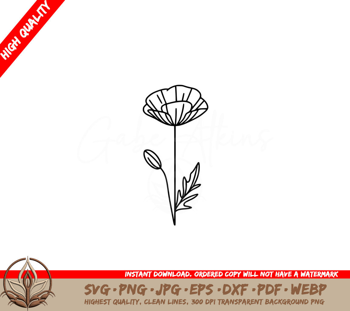 Tall Poppy Bloom SVG PNG JPG AI PDF DXF EPS  WebP Digital Download 
