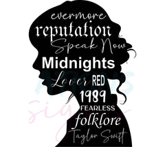 Taylor Swift Head Silhouette with Album Names SVG, PNG, EPS, DFX, JPG, | Album Names SVG, PNG, EPS, DFX, JPG, PDF, WEBP