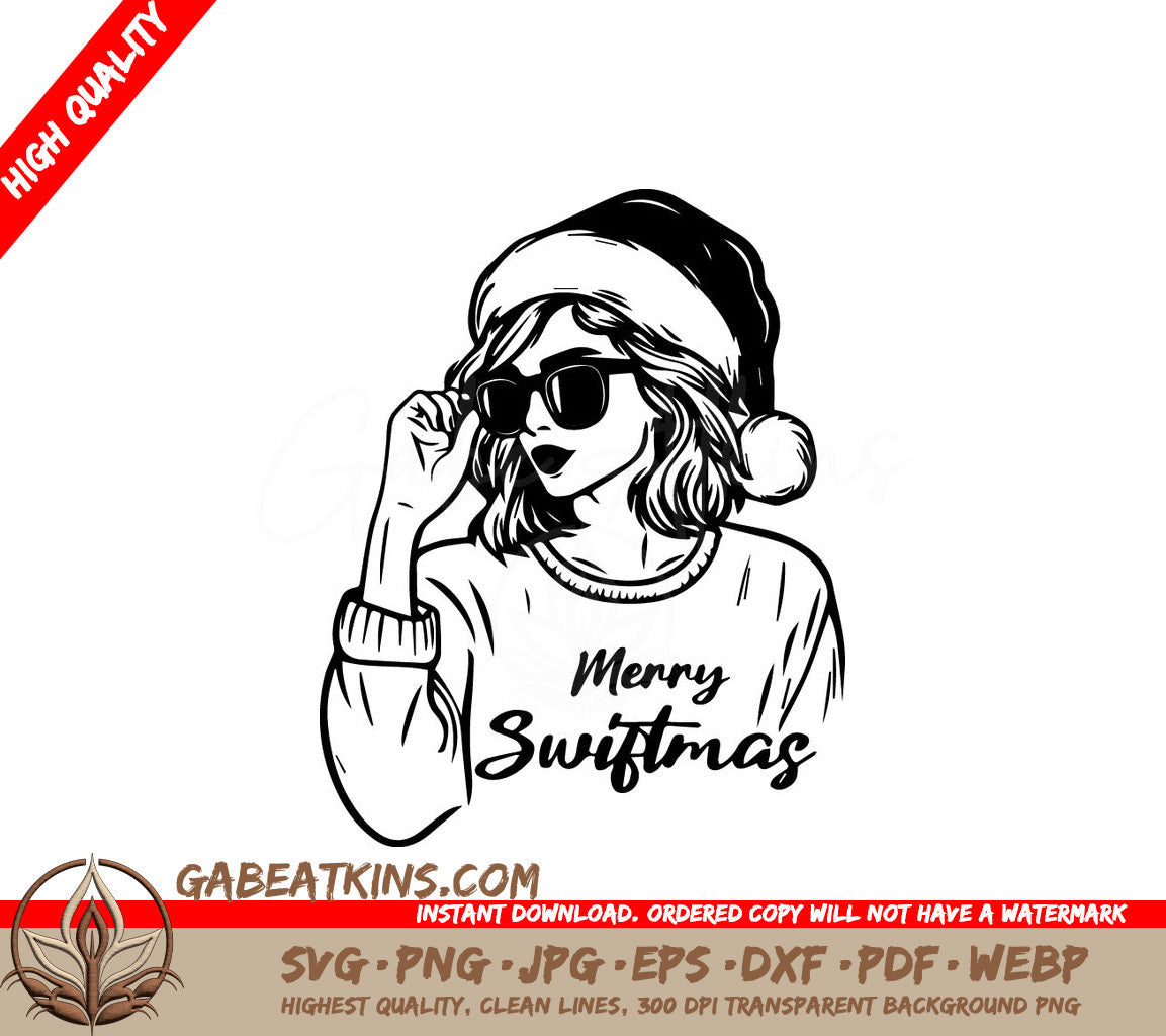 A Woman Wearing A Santa Hat And Sunglasses Says Merry Swiftmas SVG - Taylor Swift SVG, Merry Swiftmas SVG SVG