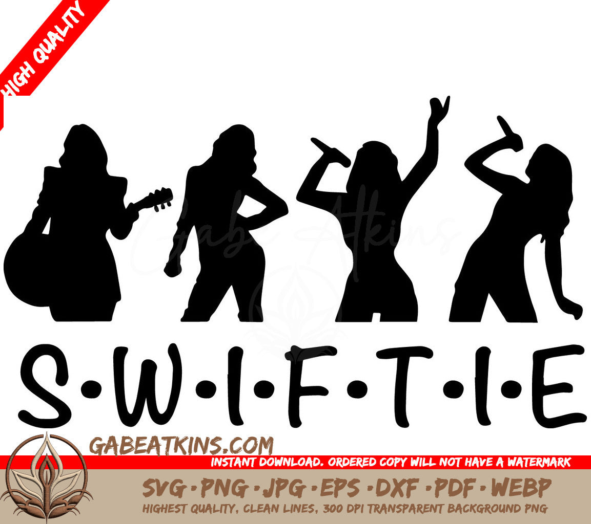 A Silhouette Of A Woman Holding A Guitar And The Words S.W.I.F.T.I.E. SVG - Taylor Swift SVG, Swiftie SVG