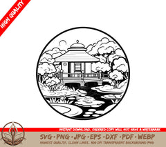 Tea Garden Pathway Digital Design Cut File (SVG, PNG, JPG, AI, PDF, DXF, EPS, WebP) 
