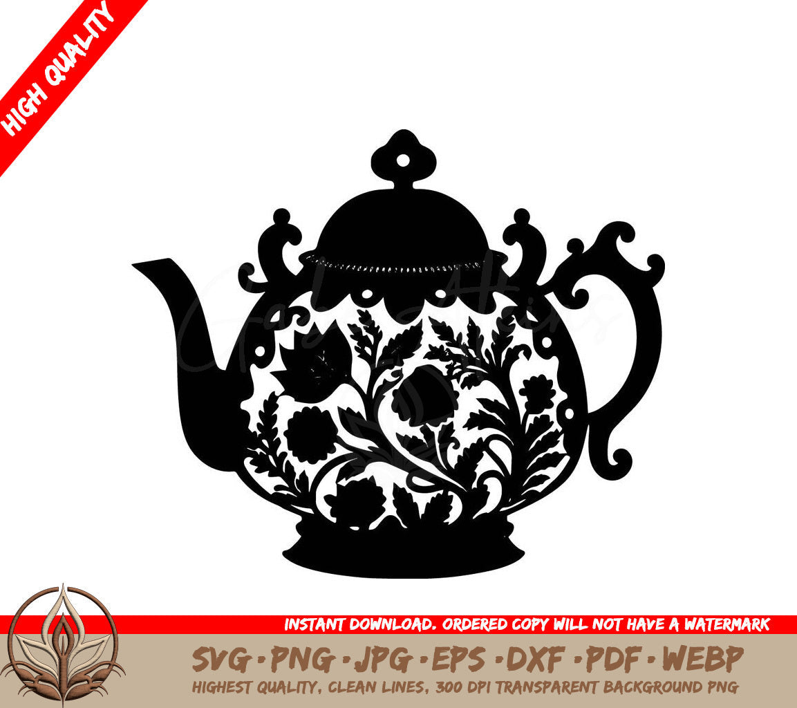 Tea Pot Digital Design File (SVG, PNG, JPG, AI, PDF, DXF, EPS, WebP) 
