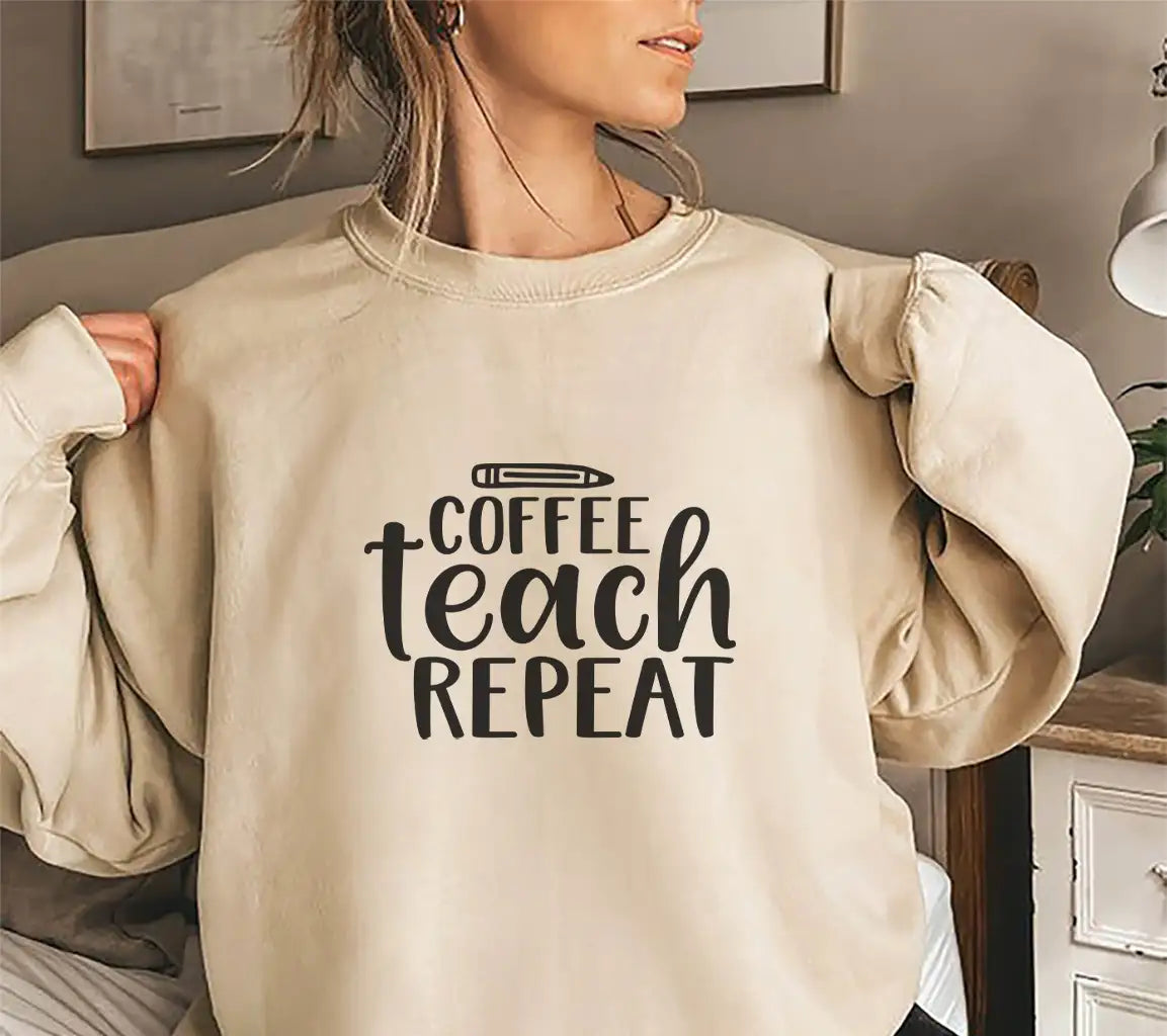 Coffee Teach Repeat SVG -  Teacher Sign with Pencil SVG