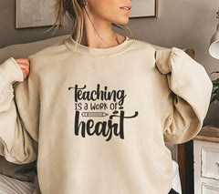 Teacher SVG - Teaching Is A Work Of Heart With A Pencil And Hearts SVG