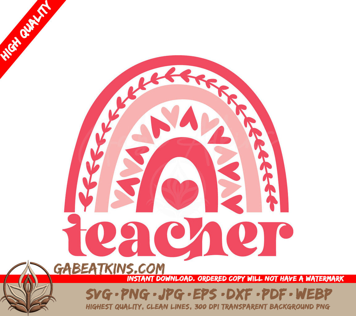 Pink Teacher Rainbow Heart SVG  SVG