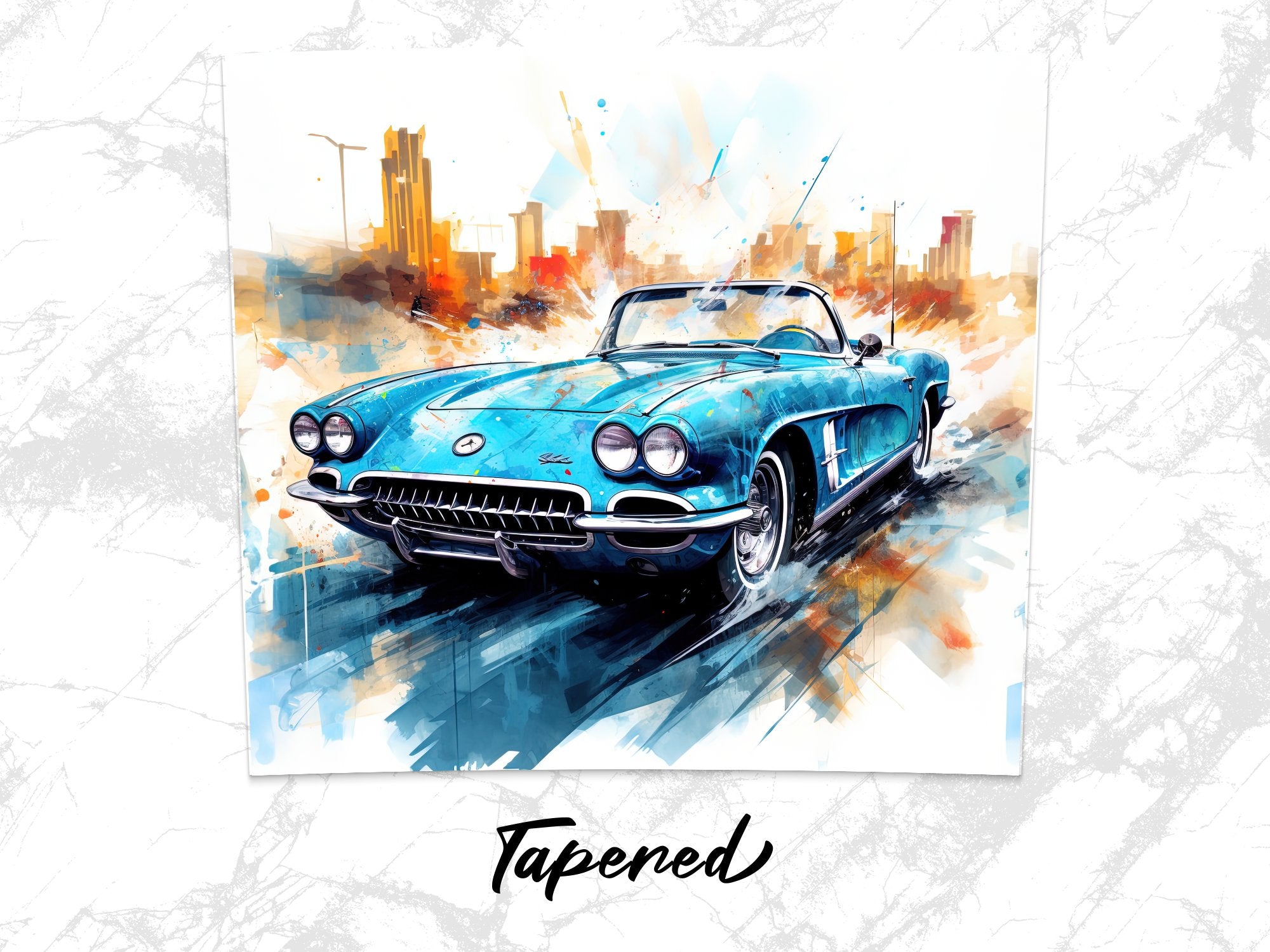 Teal Corvette Classic Watercolor Skyline Tumbler Wrap | 20oz Tumbler Wrap Sublimation Design PNG - Gabe Atkins Designs