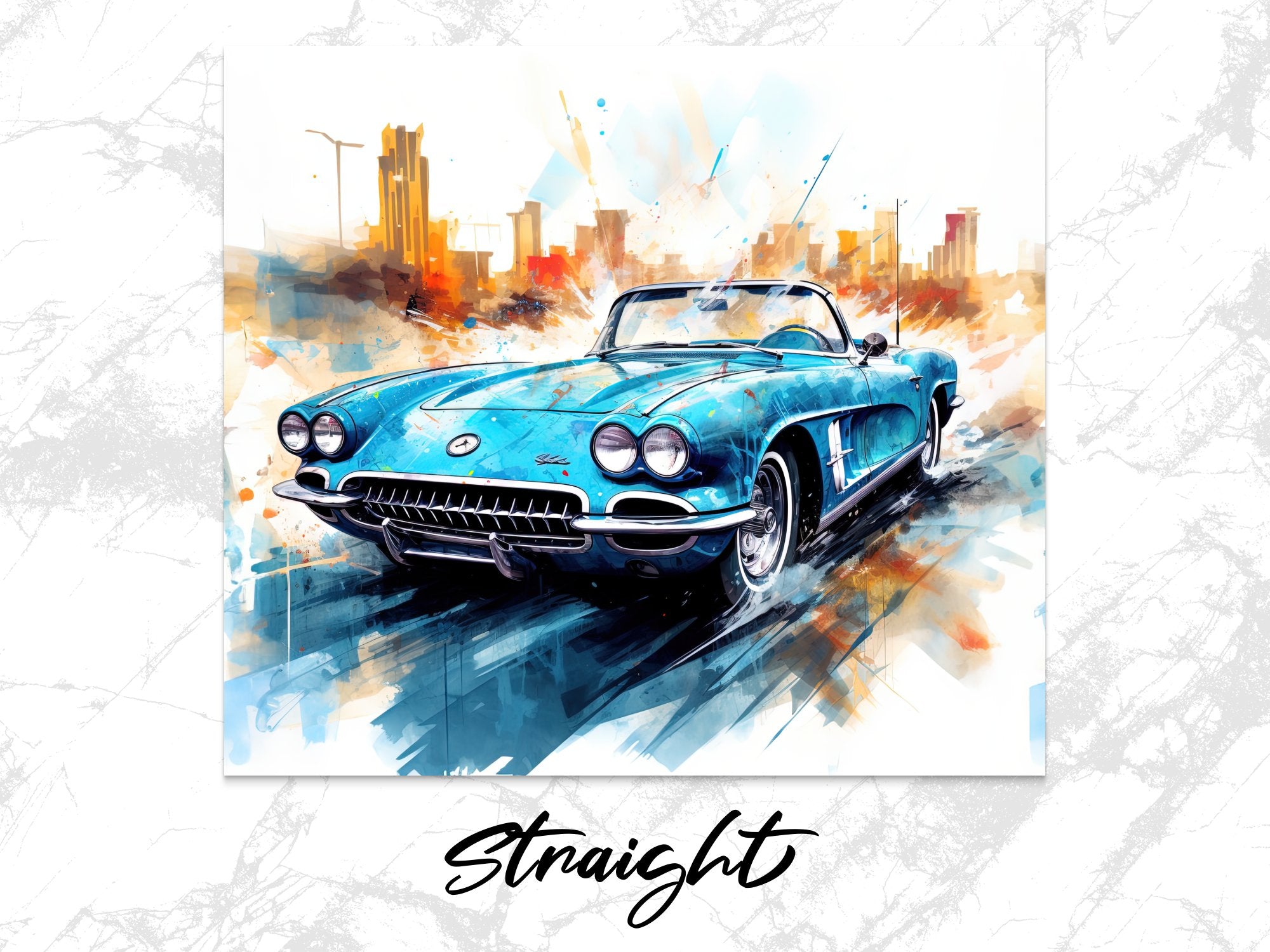 Teal Corvette Classic Watercolor Skyline Tumbler Wrap | 20oz Tumbler Wrap Sublimation Design PNG - Gabe Atkins Designs