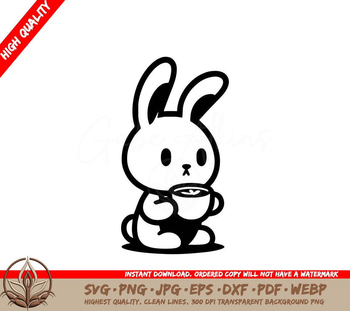 Teatime Bunny Digital Design in Multiple File Formats (SVG, PNG, JPG, AI, PDF, DXF, EPS, WebP) 
