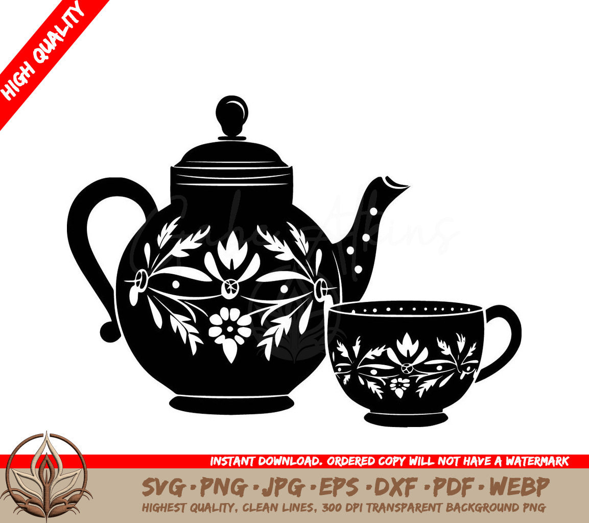 Teatime Set - Digital Design Files (SVG, PNG, JPG, AI, PDF, DXF, EPS, WebP) 
