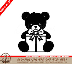 Teddy Bear with Gift Digital Design File (SVG, PNG, JPG, AI, PDF, DXF, EPS, WebP) 
