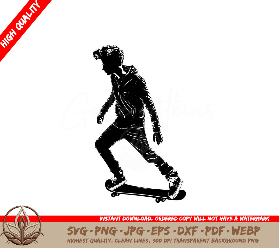 Teenager Skateboarding Digital Design in Multiple File Formats 
