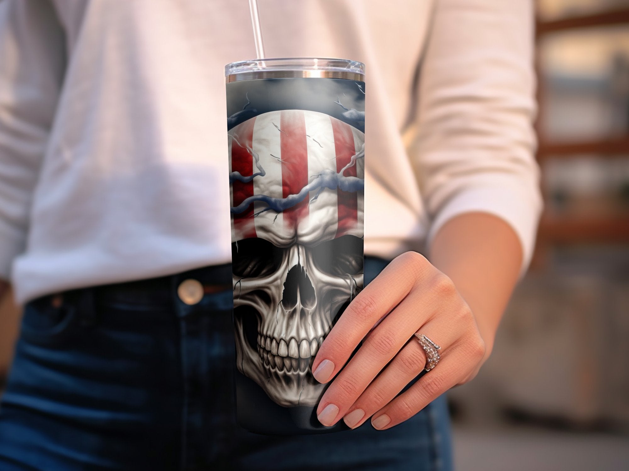 Tempest American Flag Skull 20oz Tumbler Design | Patriotic Storm Skul | Tempest American Flag Skull 20oz Tumbler Design