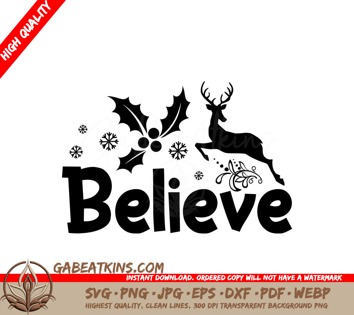 Believe Reindeer Christmas SVG SVG