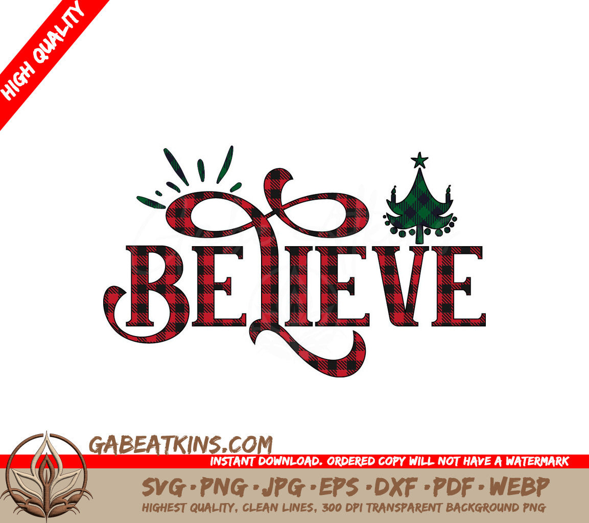 Red & Black Plaid Believe SVG SVG