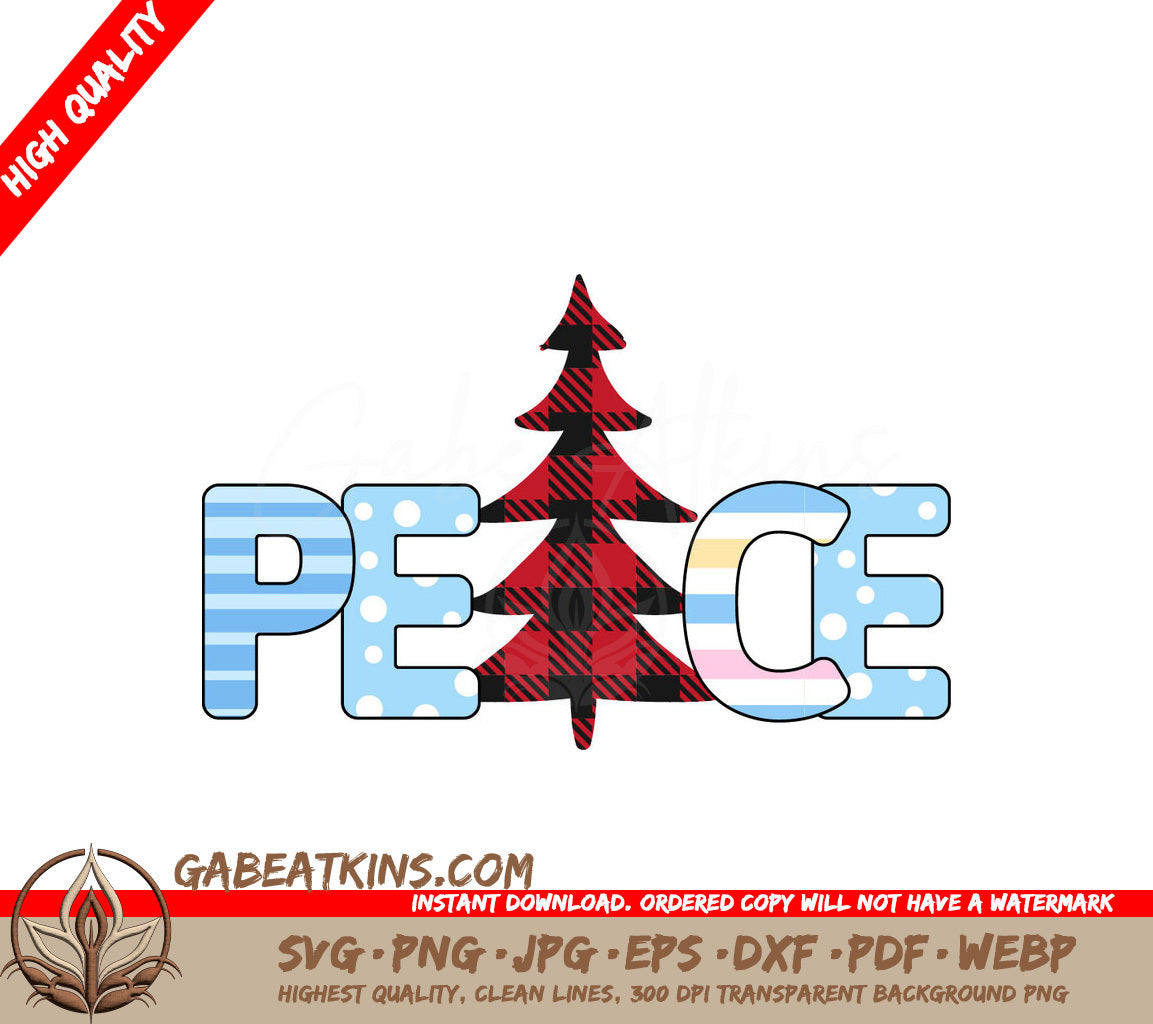 Plaid Christmas Tree Peace Sign SVG SVG