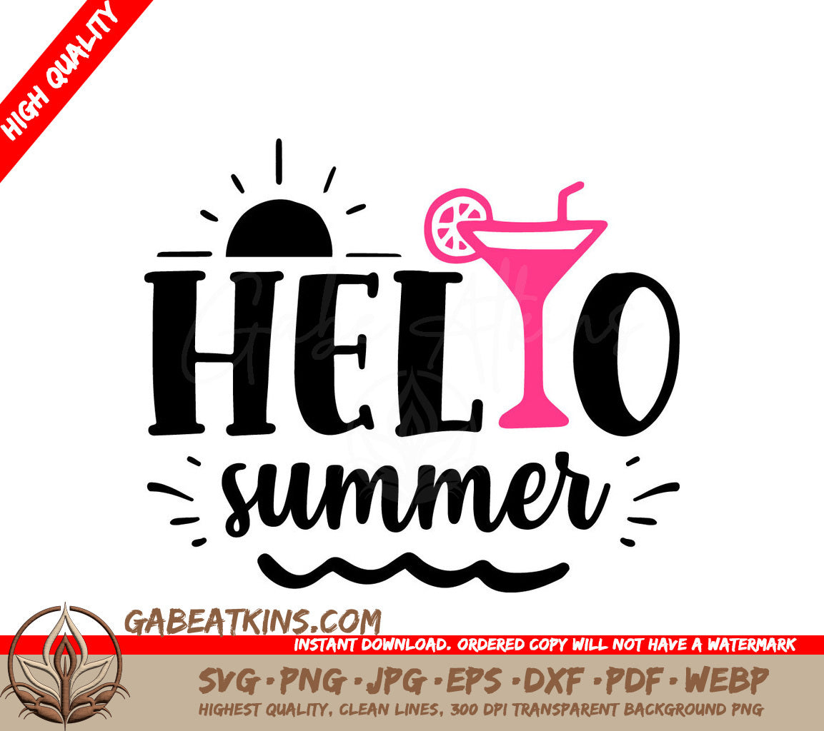 Black & Pink Hello Summer SVG SVG