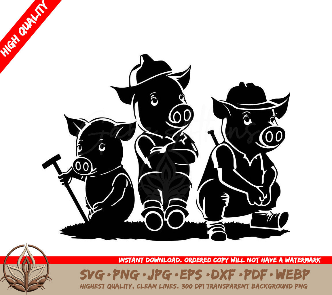 The Three Little Pigs Digital Design File (SVG, PNG, JPG, AI, PDF, DXF, EPS, WebP) 
