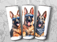 Three Charming German Shepherd Dogs in Sunglasses Tumbler Wrap | 20Oz  | 20Oz Tumbler Wrap Sublimation Design PNG