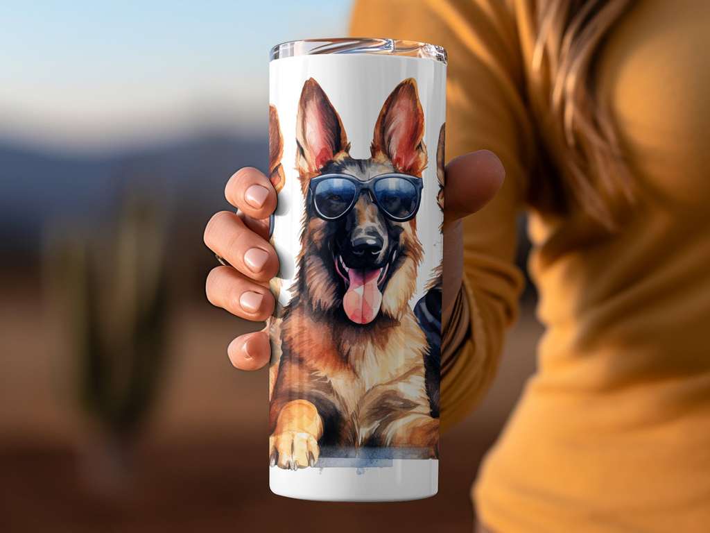 Three Charming German Shepherd Dogs in Sunglasses Tumbler Wrap | 20Oz  | 20Oz Tumbler Wrap Sublimation Design PNG