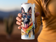 German Shepherd Dogs with Sunglasses and Rainbow Scarves Tumbler Wrap  | 20Oz Tumbler Wrap Sublimation Design