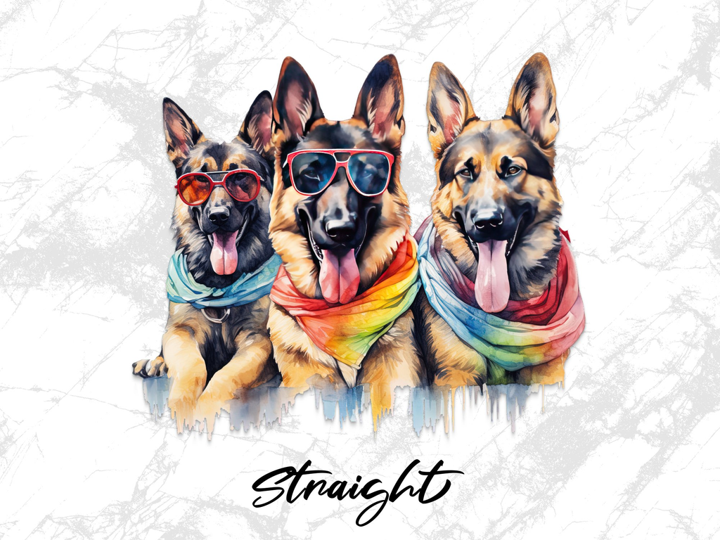 German Shepherd Dogs with Sunglasses and Rainbow Scarves Tumbler Wrap  | 20Oz Tumbler Wrap Sublimation Design